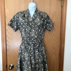 NWOT Vintage Anjac 1950s Cotton Wrap Dress Shark Tooth Edge Medium Large Unworn